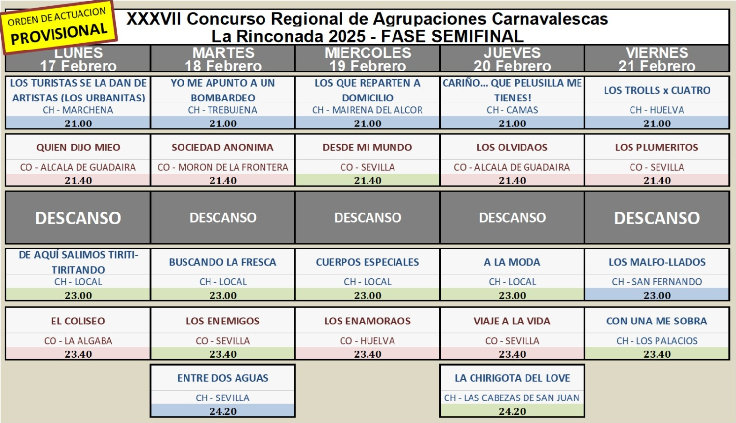 22 Agrupaciones carnavalescas en el certamen del Antonio Gala